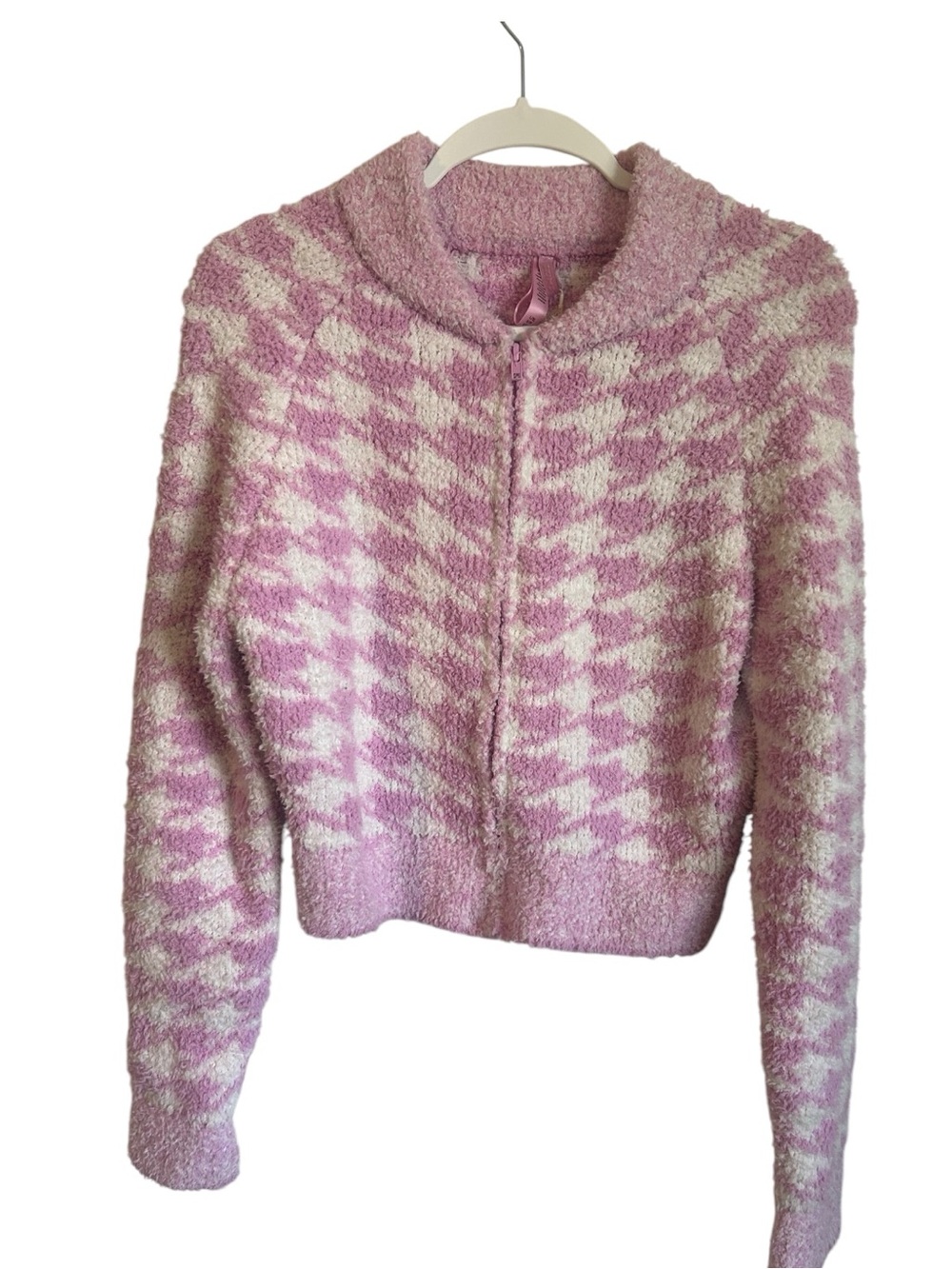 NWT Skims Cozy Knit Zip Up in Petal Houndstooth - Picture 3 of 9